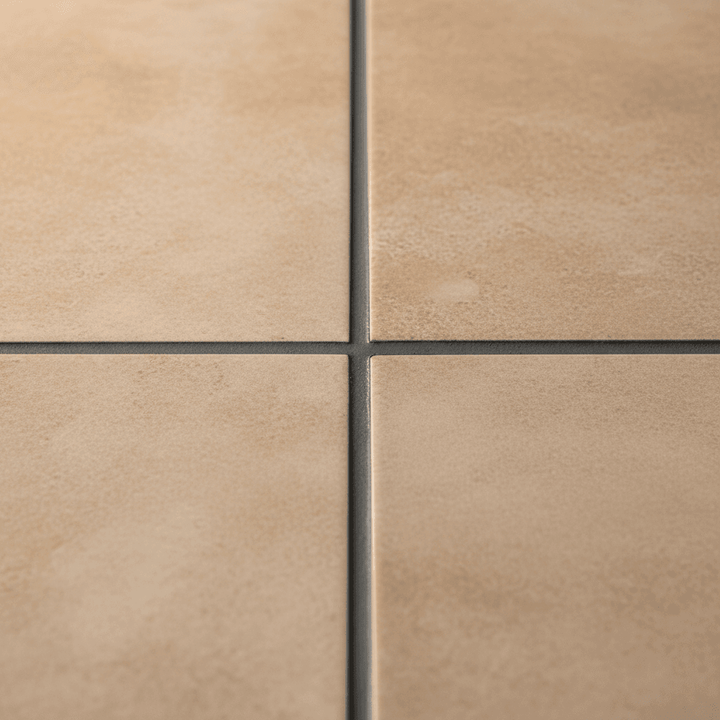 Detailed close-up of flawless epoxy grout on large-format tiles