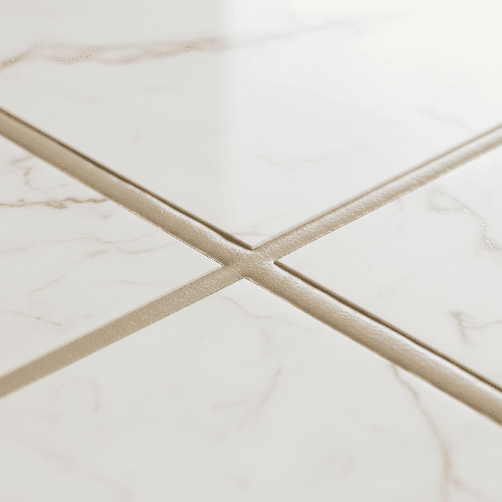 Close-up of premium epoxy grout between marble tiles