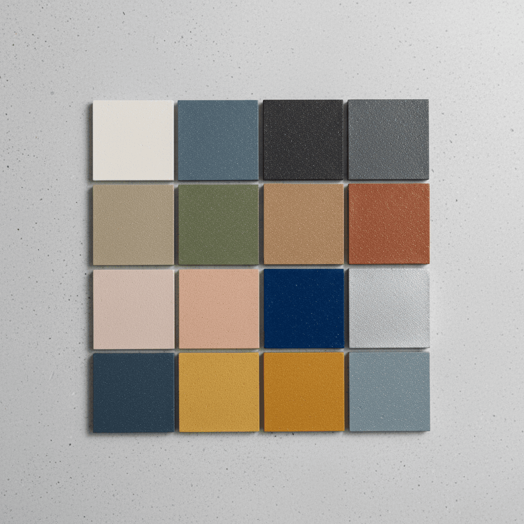 Range of premium epoxy grout color samples available for custom matching