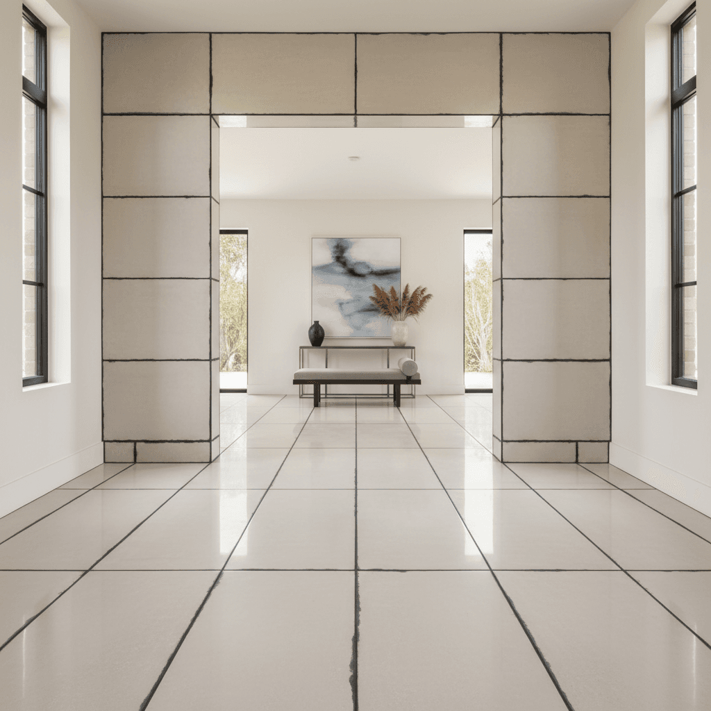 High-end residential entryway with custom-colored epoxy grout installation